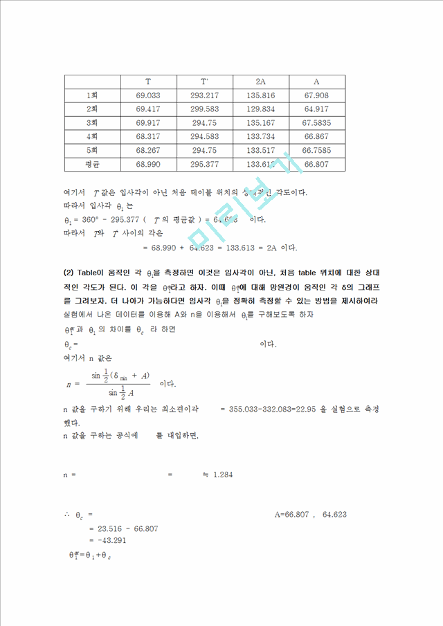 [공학] 광학실험 - 프리즘의 굴절률 측정.hwp